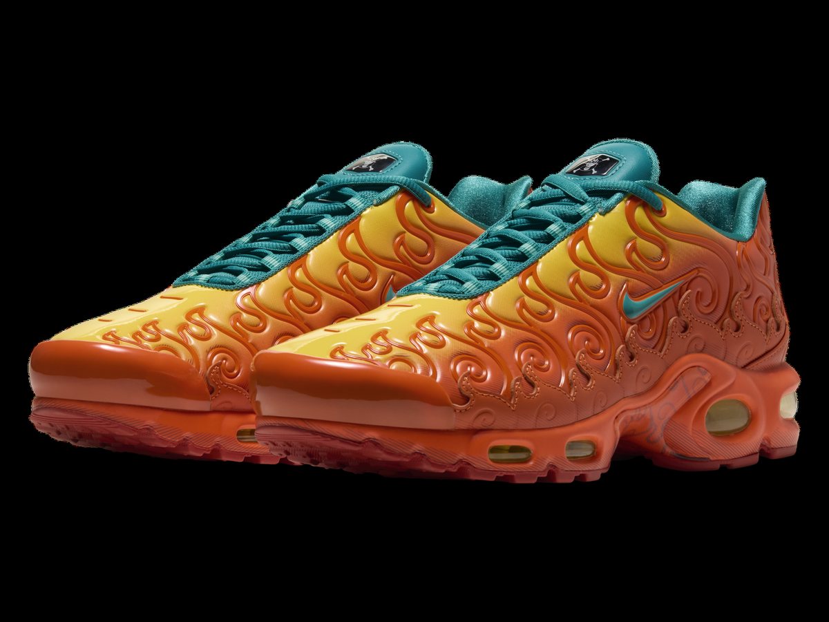 Nike Air Max Plus x One Piece Mera Mera no Mi IW1283-800, coloris orange dégradé et turquoise