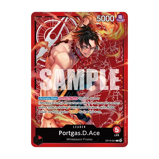 Leader Portgas D. Ace OP16-001 version SD-01, rouge, Équipage de Barbe Blanche